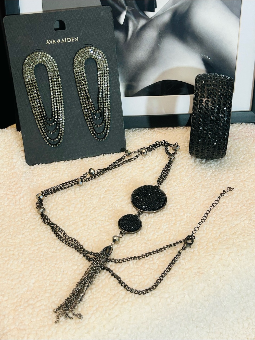Ava & Aiden Gunmetal Black Crystal Necklace, Earrings & Bracelet Set